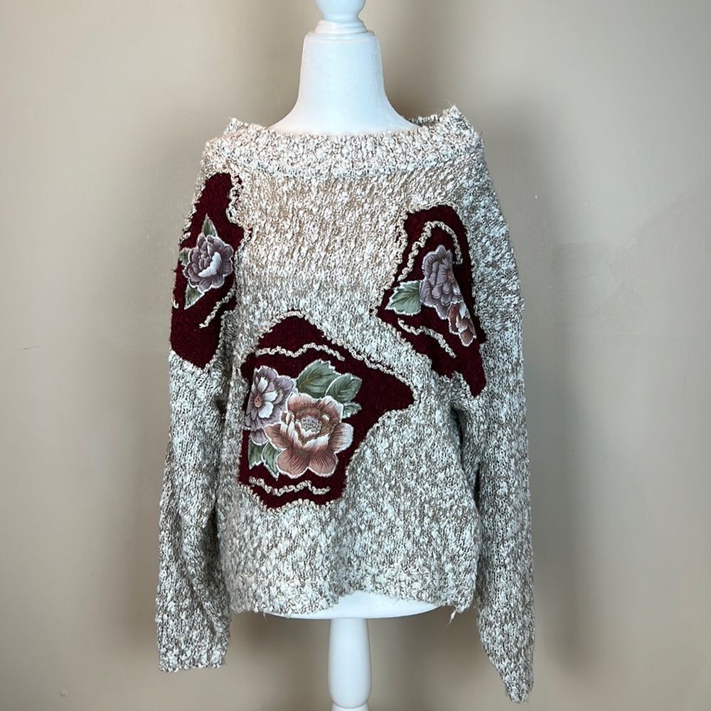 Shenanigans Vintage Cottage Core Floral Sweater Wide Neck Womens Size Large